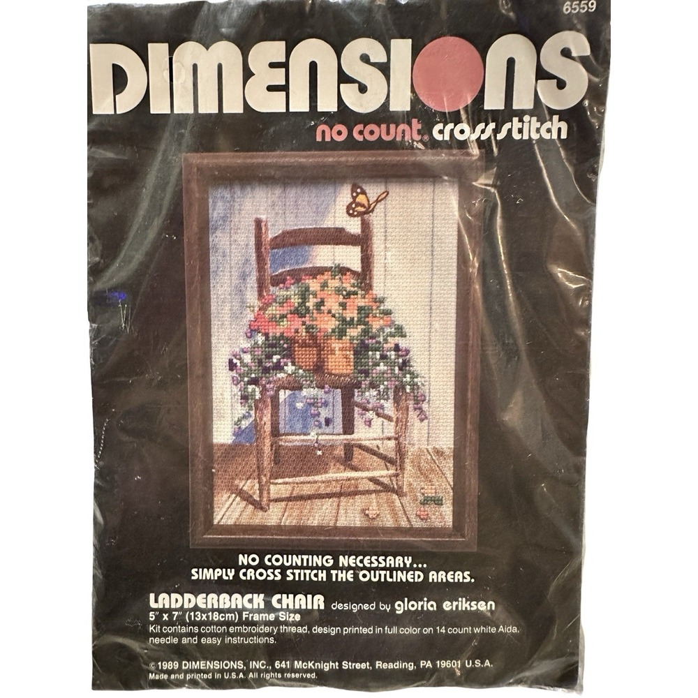 Dimensions  Ladderback Chair No Count Cross Stitch Kit Butterfly Flowers 6559